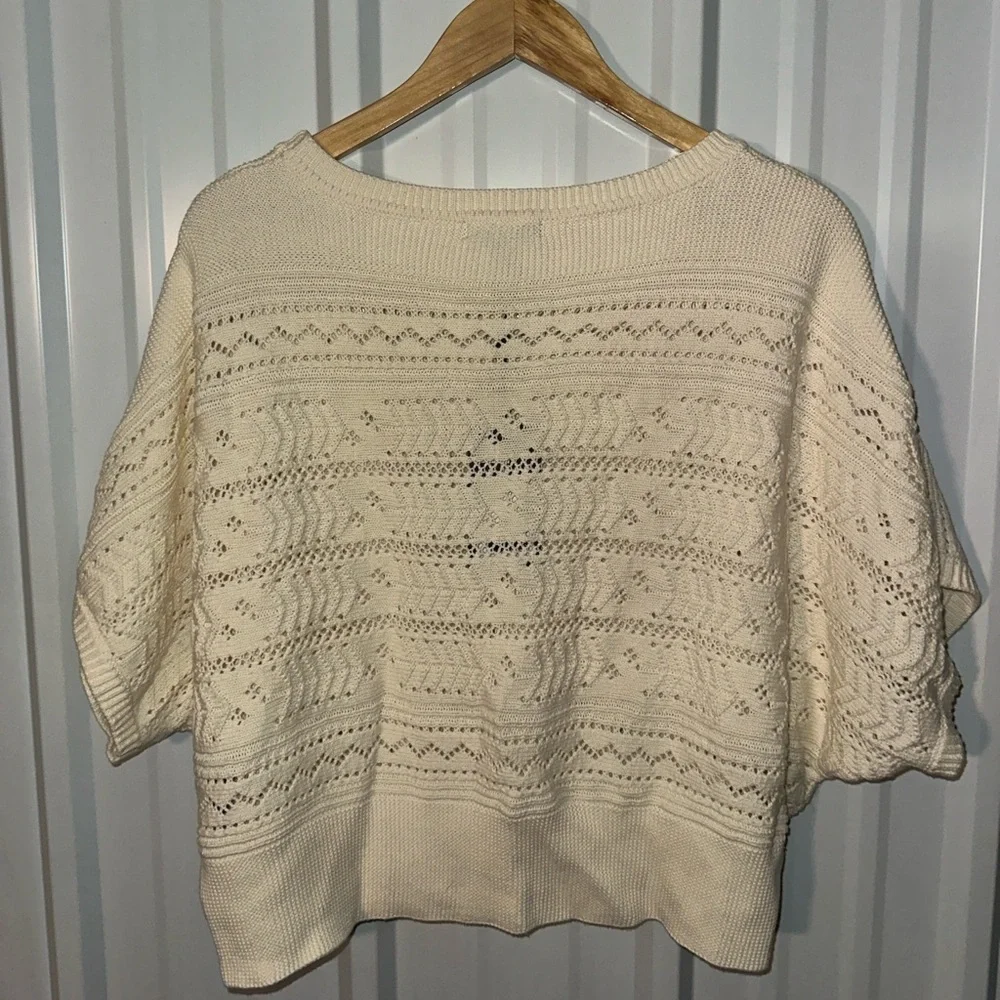 Frye and Co Cream Pointelle Knit Dolman Sleeve Sweater Women Medium Casual NWT